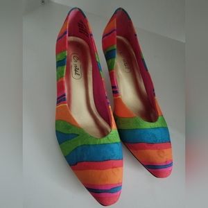 Crystal fabric pump rainbow color kitten heels
